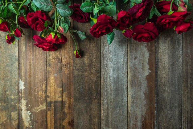 Foto nahaufnahme einer roten rose an einer holzwand