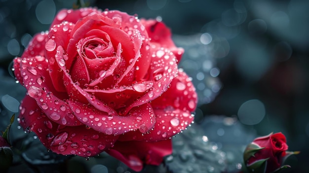 Nahaufnahme einer roten Rose mit Wassertropfen