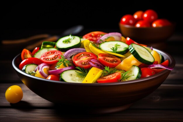 Foto nahaufnahme einer schüssel mit frisch zubereitetem gemüsesalat