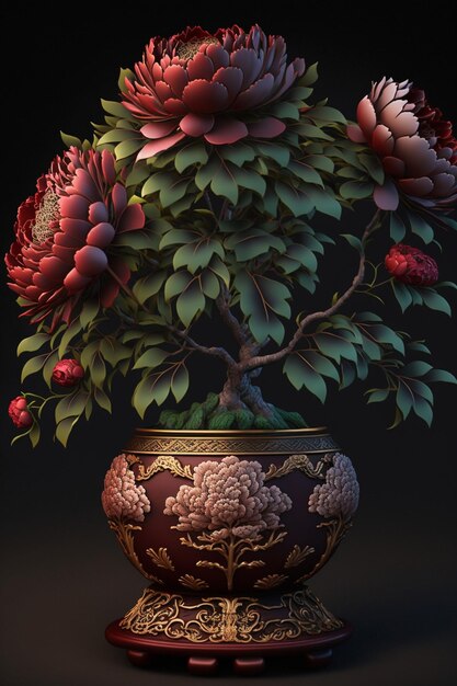 Nahaufnahme einer Vase mit Blumen darin generative ai