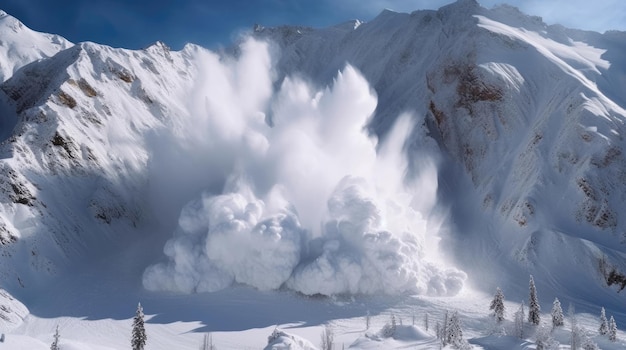 Nahaufnahme einer verschneiten Lawine in den Bergen