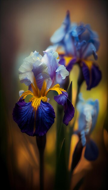 Nahaufnahme einer violetten und blauen generativen Blume