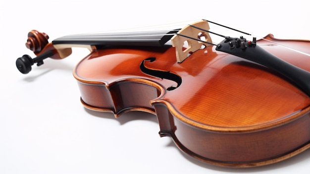 Nahaufnahme einer Violine mit isoliertem weißem Hintergrund