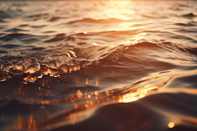 Nahaufnahme einer Wasseroberfläche mit der untergehenden Sonne dahinter