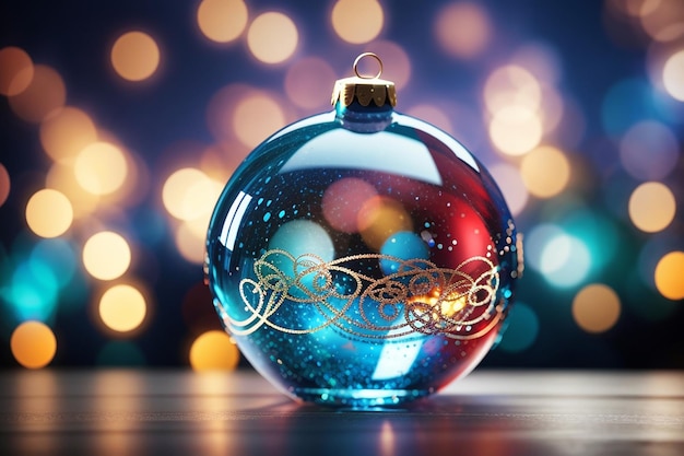 Nahaufnahme einer Weihnachtskugel aus Glas auf abstraktem hellem Hintergrund