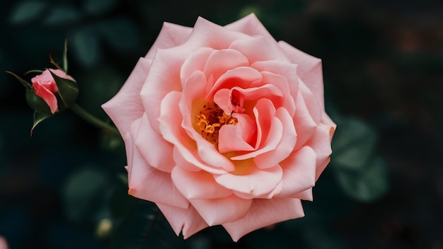 Nahaufnahme einer wunderschönen rosa Rosenblume, die in einem Garten blüht