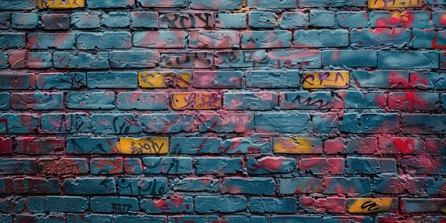 Nahaufnahme einer Ziegelsteinmauer mit Graffiti in einer Gasse in New York City