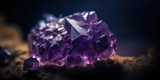 Nahaufnahme eines Amethyst-Mineralstein-Makros. Hochwertiges Foto, generative KI