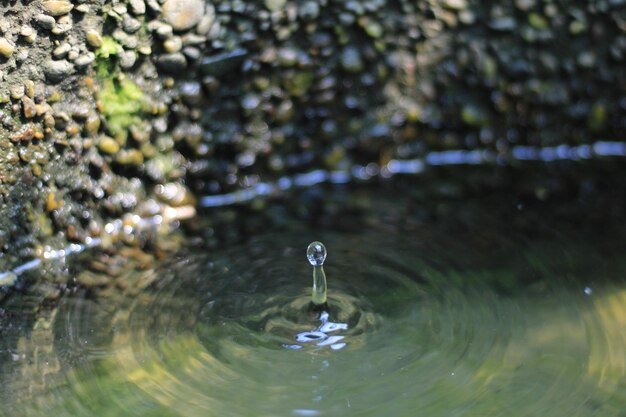 Foto nahaufnahme eines auf wasser fallenden tropfen