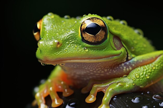 Foto nahaufnahme eines aus tiefkissen gefüllten grünen baumfrosches