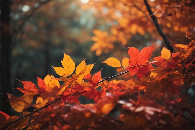 Nahaufnahme eines Baumstamms mit Blättern in warmen Farben