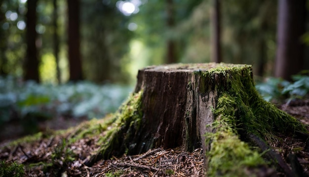 Foto nahaufnahme eines baumstumpfs mit grünem moos im wald schöner wald