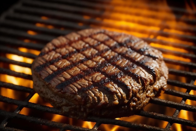 Nahaufnahme eines Beefsteaks, das auf einem Grill gegrillt wird Von KI generiert