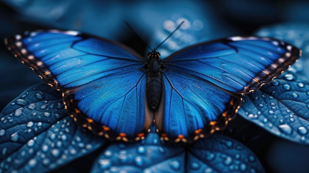 Foto nahaufnahme eines blauen schmetterlings, der komplizierte flügelmuster enthüllt