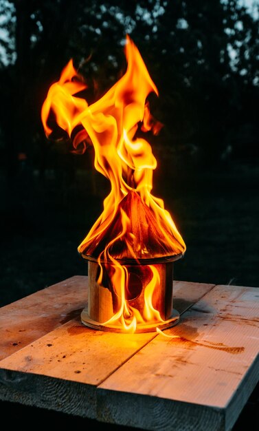 Foto nahaufnahme eines brennenden feuers auf dem tisch