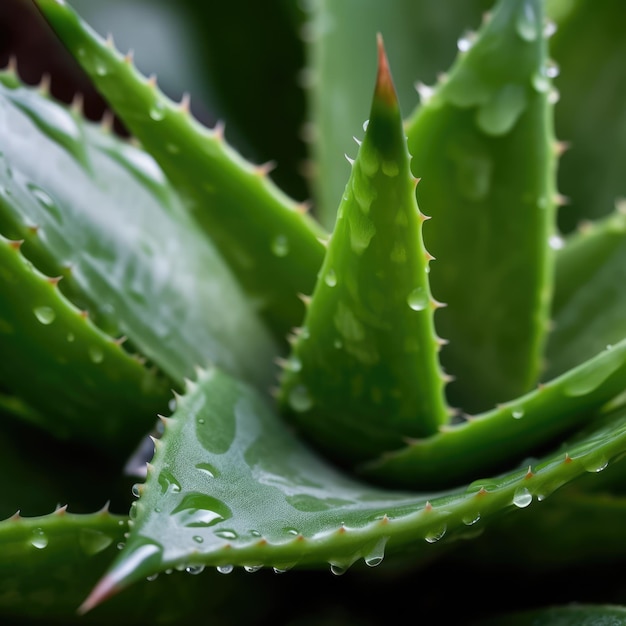 Nahaufnahme eines Bündels von Aloe-Vera-Pflanzen Makro generative ai