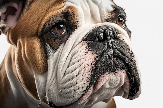 Nahaufnahme eines Bulldoggenhundes mit weißem Hintergrund, sehr hochwertige generative KI AIG16