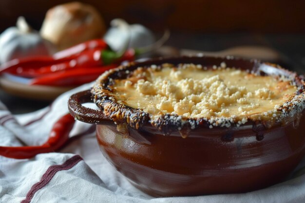 Foto nahaufnahme eines chili en nogada mit zerbrochenem käse