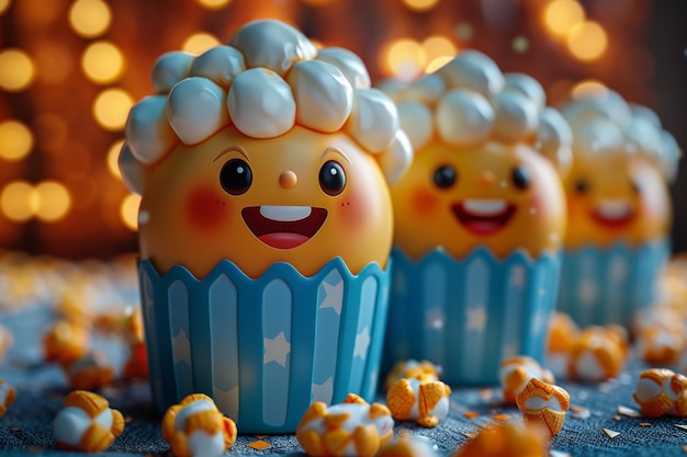 Nahaufnahme eines Cupcakes umgeben von Popcorn