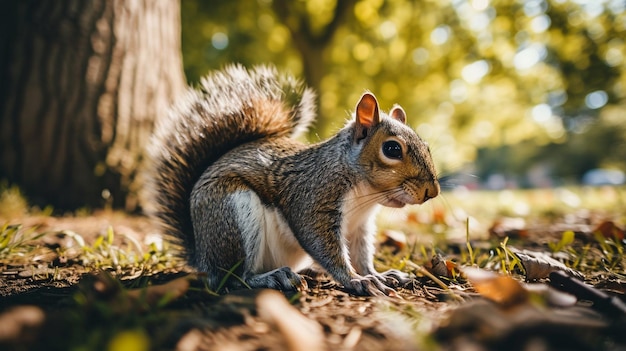 Nahaufnahme eines Eichhörnchens im Parkwald