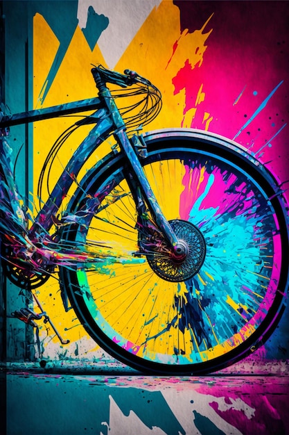 Foto nahaufnahme eines fahrrads mit bunt bemalter generativer fahrrad-ki
