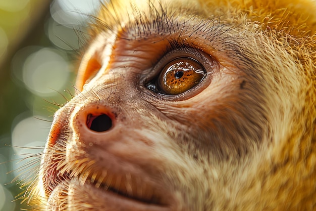 Nahaufnahme eines fesselnden Eichhörnchen-Affen mit intensiven Augen in einer natürlichen Umgebung