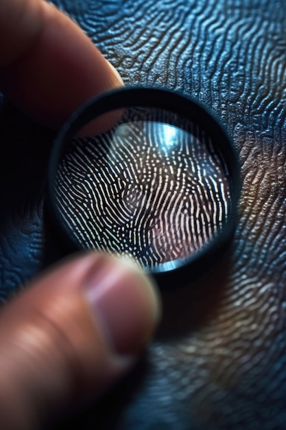 Nahaufnahme eines Fingerabdrucks unter einer Lupe, erstellt mit generativer KI