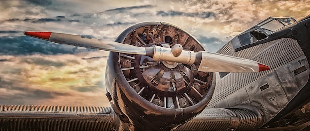 Nahaufnahme eines Flugzeugs vor einem bewölkten Himmel