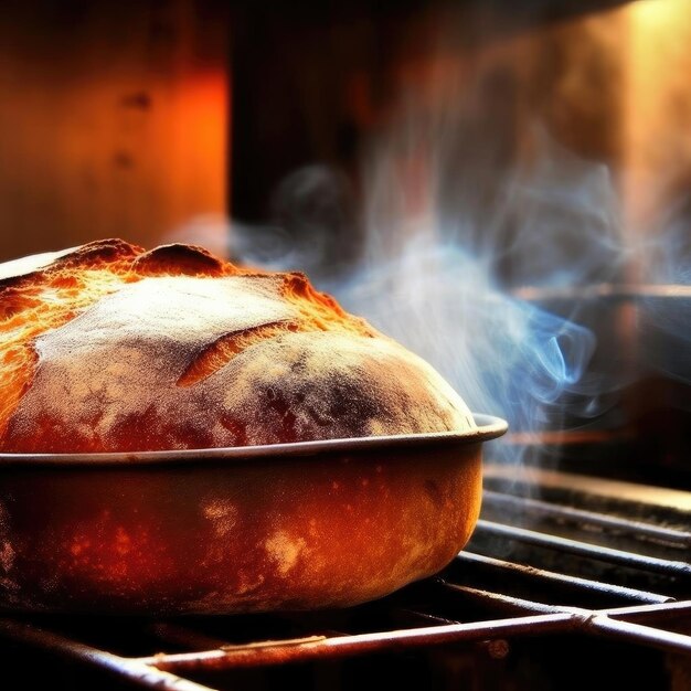 Nahaufnahme eines frisch gebackenen Brotes im Ofen