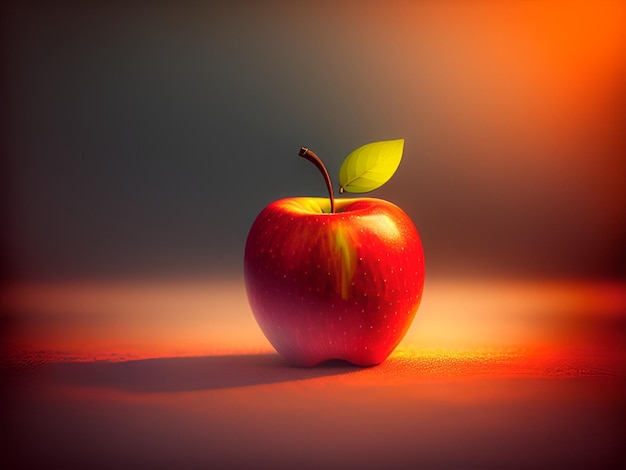 Nahaufnahme eines frischen roten Apfels mit Blatt auf dem Tisch