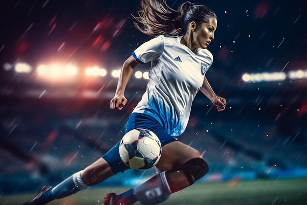 Nahaufnahme eines Fußball-Nachtspiels der Frauen-Weltmeisterschaft. Generative KI