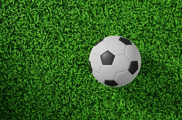 Nahaufnahme eines Fußball- oder Fußballspielfeldes mit Gras vor Beginn des Spiels 3D-Rendering