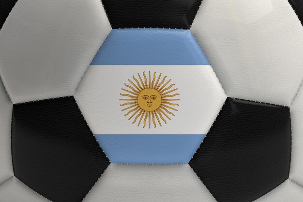 Nahaufnahme eines Fußballs mit argentinischer Flagge 3D-Rendering