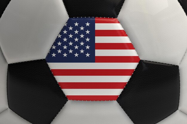 Nahaufnahme eines Fußballs mit USA-Flagge 3D-Rendering