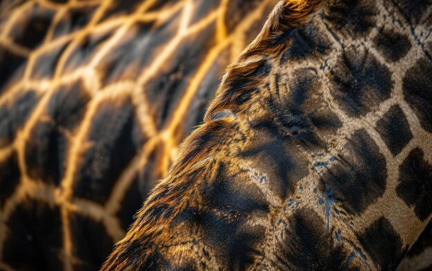 Nahaufnahme eines gefleckten Hautmusters einer Giraffe