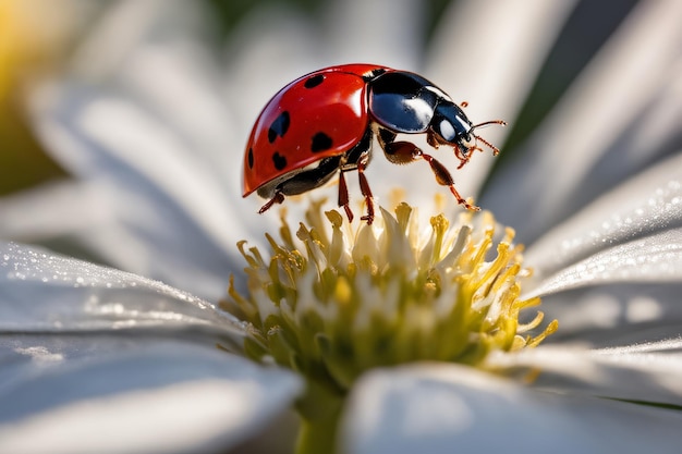 Nahaufnahme eines gefleckten Marienkäfers auf einer Blume in der Natur. Generative KI