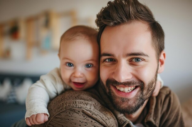 Nahaufnahme eines glücklichen Vaters und eines liebenswerten lächelnden Babys