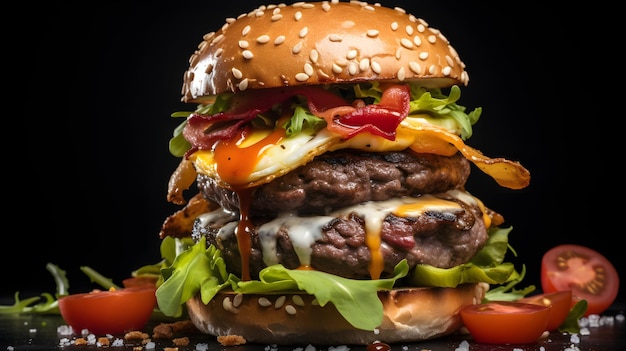 Nahaufnahme eines Gourmet-Burgers mit einzigartigen Belägen