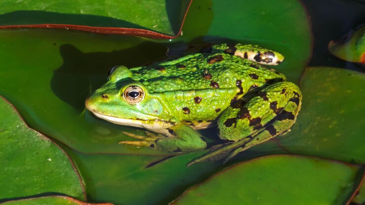 Foto nahaufnahme eines grünen frosches im see