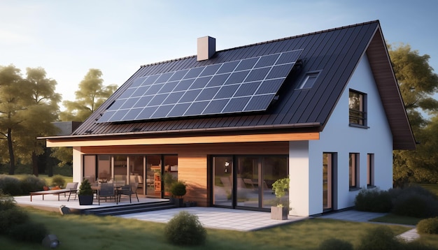 Nahaufnahme eines Hauses mit Solarpanelen auf dem Dach