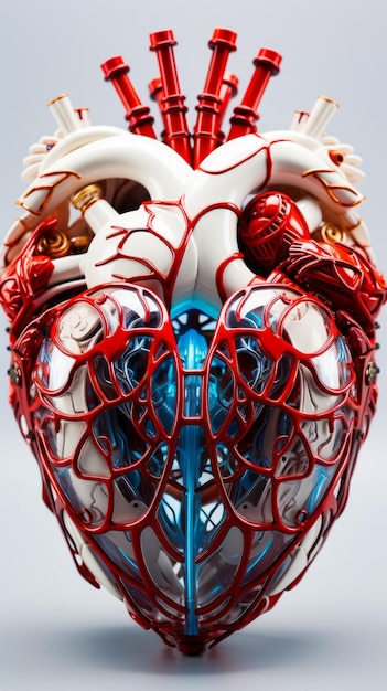 Nahaufnahme eines Herzmodells mit Blutgefäßen Generative KI
