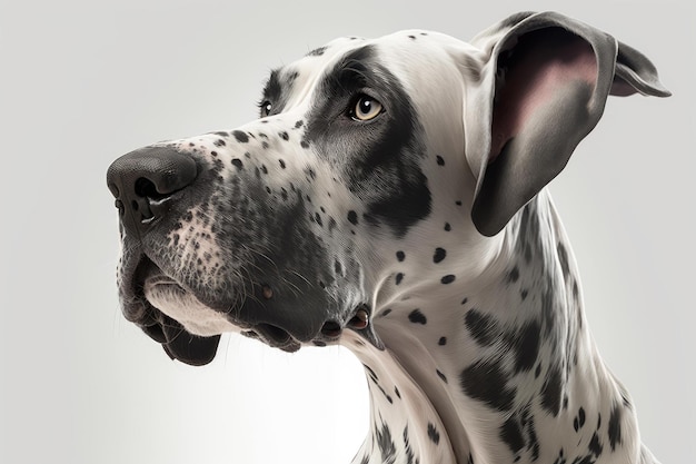 Nahaufnahme eines Hundes der Deutschen Dogge, weißer Hintergrund, generative KI AIG16