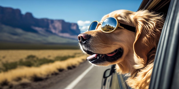 Nahaufnahme eines Hundes mit Sonnenbrille, generative KI
