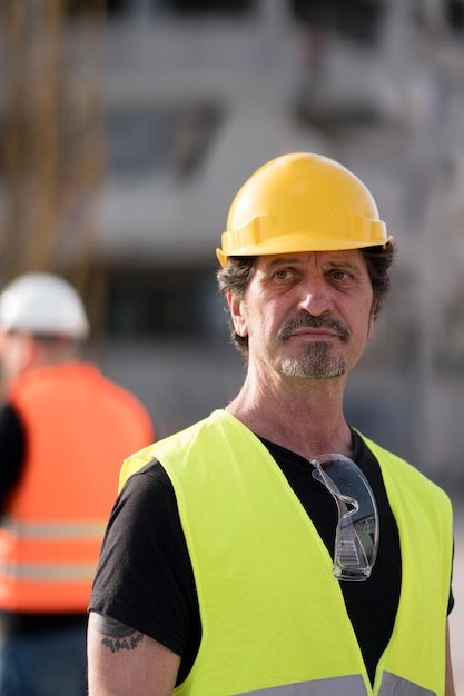Nahaufnahme eines Ingenieurs, der einen Hut trägt