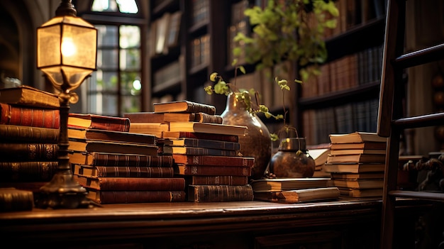 Nahaufnahme eines Innenraums einer Vintage-Buchhandlung mit Holzregalen