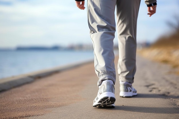 Nahaufnahme eines Joggers in der Nähe des Meeres