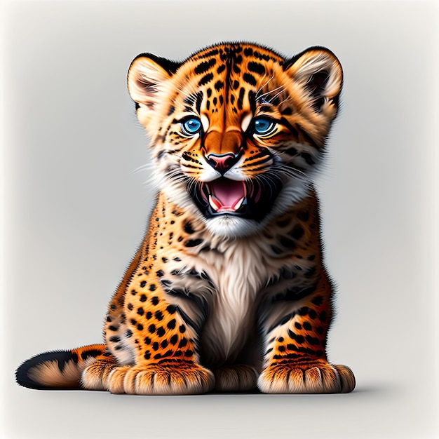 Nahaufnahme eines kleinen verängstigten Leopardenjungen, das auf einem transparenten Hintergrund png miaut oder brüllt