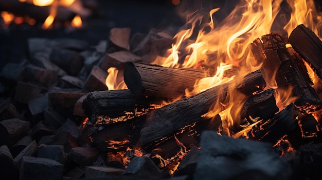 Nahaufnahme eines Lagerfeuers, Flammenfeuerbanner mit Kopierraum