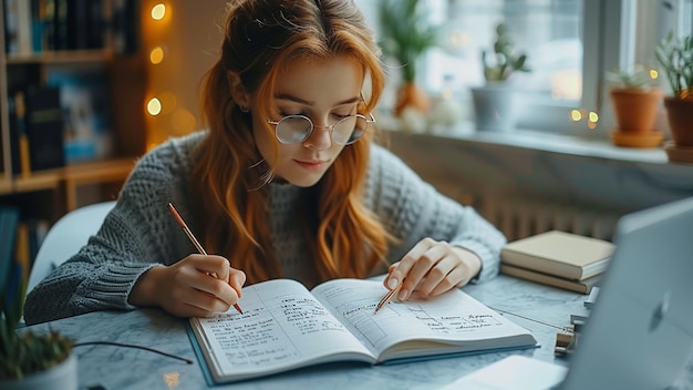 Foto nahaufnahme eines laptop-brillen-notepads auf weißem hintergrund