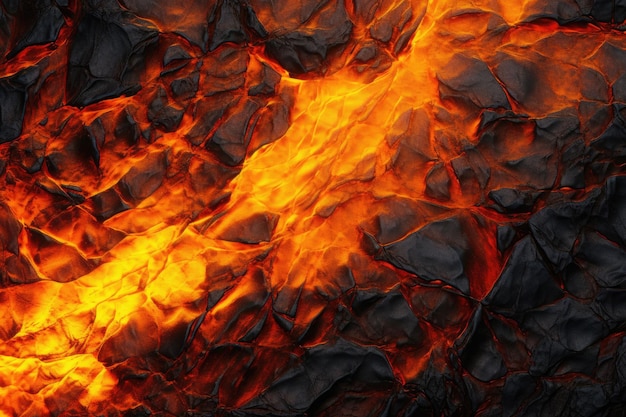 Nahaufnahme eines Lavastroms eines Vulkans. Generative KI-Illustration